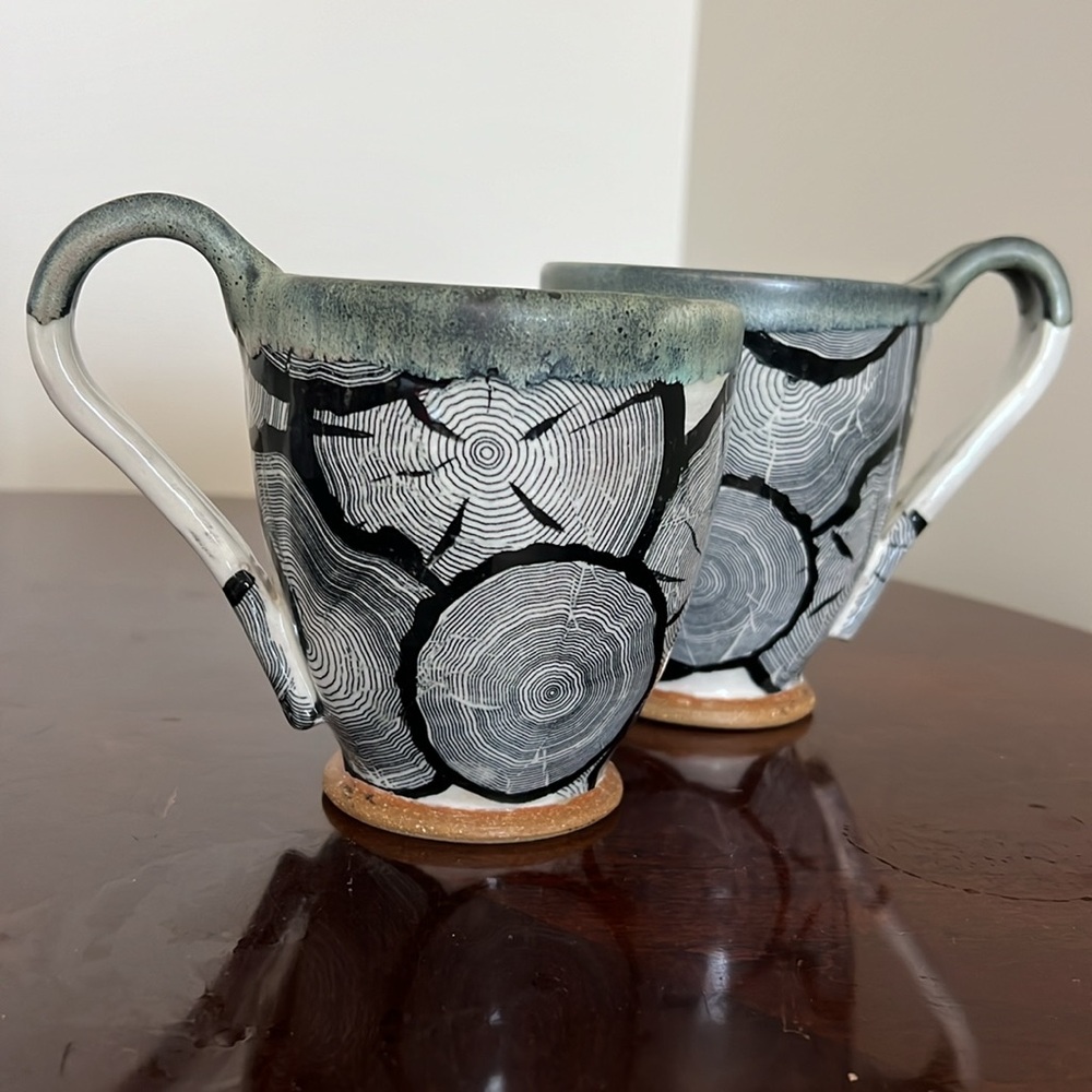 Pottery Nature Inspired Wood Grain 2 Coffee / Tea Mugs - Picture 5 of 14